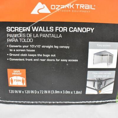 Ozark Trails Screen Walls ONLY for 10x10 Canopy - New, $30 Retail