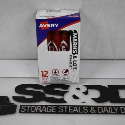 12 Avery Marks-A-Lot Regular Desk-Style Permanent Marker, Chisel Tip, Red - New