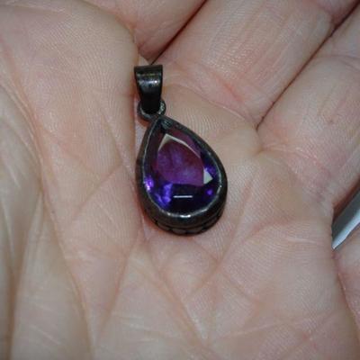 Sterling Silver Amethyst Glass Pendant, Beautiful Color 