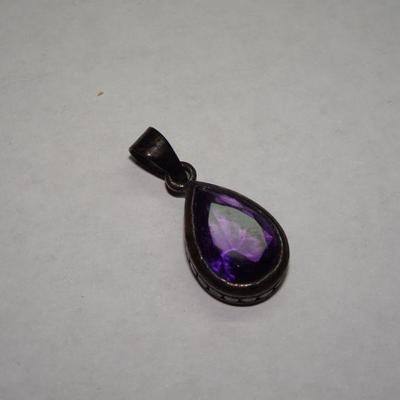 Sterling Silver Amethyst Glass Pendant, Beautiful Color 