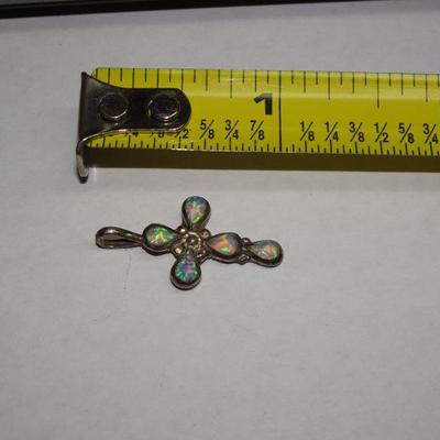 Vintage Sterling Silver Opal Cross, Child's Cross, Religious Icon 