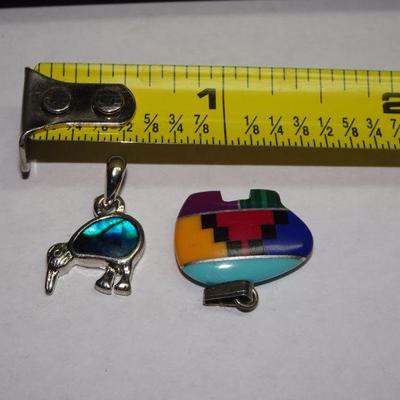 Bird & Bear Charm, Southwest Style Multi Color Tribal Zuni Bear Pendant