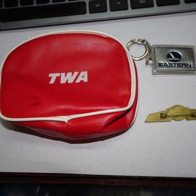 Vintage TWA Airline Collectibles, Wings, Key Ring, Small Change Purse 