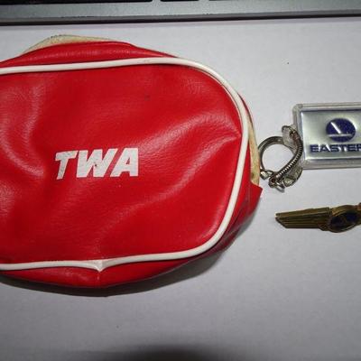 Vintage TWA Airline Collectibles, Wings, Key Ring, Small Change Purse 