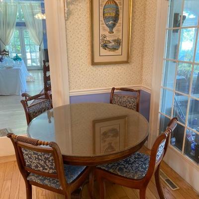 Lot # 885 Antique Oak Table with 4 chairs and Art 