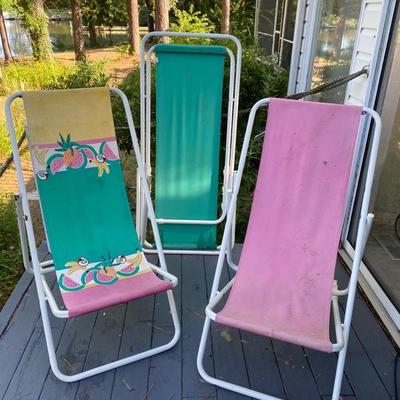 Lot # 887 Three Folding Beach Chairs 