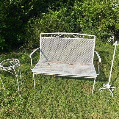 Lot # 893 Outdoor Metal Bench with Two Stands