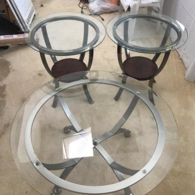 Lot # 905 3pc Glass top Table set 