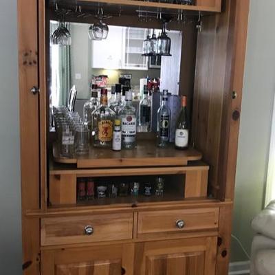 Pine armoire converted to a bar $114