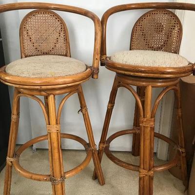 Lot # 1235. Pair of rattan  Bar Stools