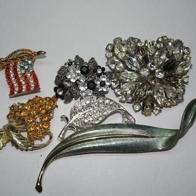 Vintage Brooch Lot, USA Flag, Grapes, Leaves and more!