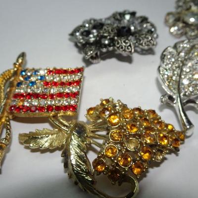Vintage Brooch Lot, USA Flag, Grapes, Leaves and more!