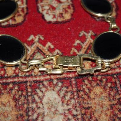 Beautiful Black Onyx Gold Filled Bracelet, Oval Disc 14K GF AMCO Bracelet 