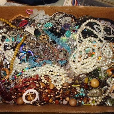 Junk Jewelry Lot, Shoe Box Full, Craft, Some Wearable, Necklaces, Bracelets, Beads and more! 