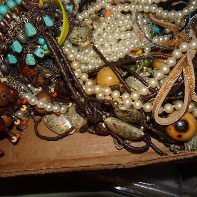 Junk Jewelry Lot, Shoe Box Full, Craft, Some Wearable, Necklaces, Bracelets, Beads and more! 