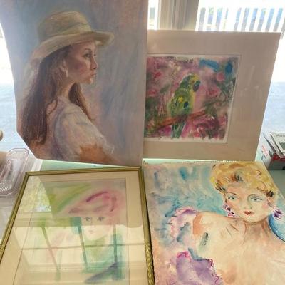 Lot # 942 Large Lot of Original Watercolor, Pastel Art 