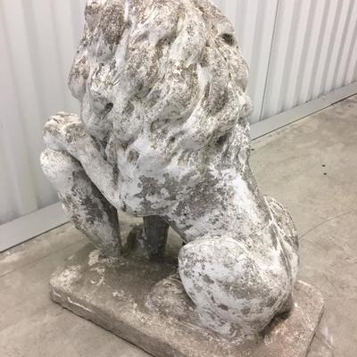 Antique Concrete Lion Statue Great Weathered Patina Shield Solid Heavy