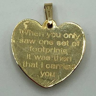 14k Gold Footprints Heart Pendant