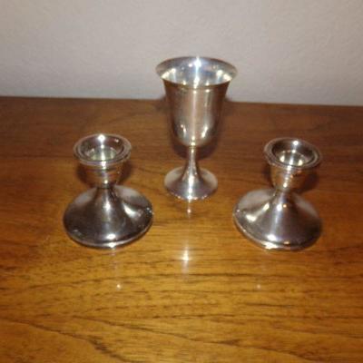 LOT 20  STERLING SILVER GOBLET AND CANDLESTICKS