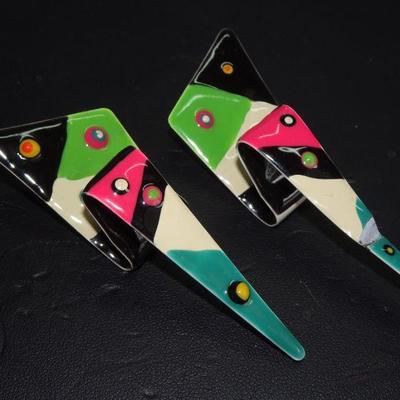 1980's Punk rock Lighting Bolt Earrings, Neon, Post earrings