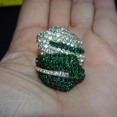 Emerald Green Rhinestone Stretchy Ring, Elegant, Perfect for New Years Eve