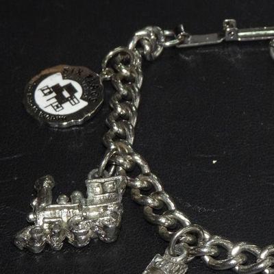 Vintage 6 Flags over Texas Charm Bracelet, Locomotive, Log Ride, Cable Car Ride, Skull