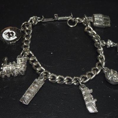 Vintage 6 Flags over Texas Charm Bracelet, Locomotive, Log Ride, Cable Car Ride, Skull