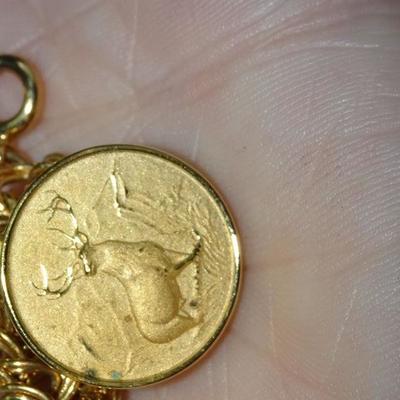 Gold Tone Charm Bracelet, Elk Charm 
