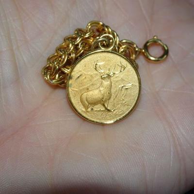 Gold Tone Charm Bracelet, Elk Charm 