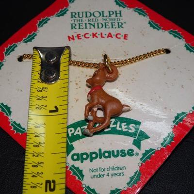 Vintage Rudolph the Red Nosed Reindeer Necklace, Children's Jewelry 