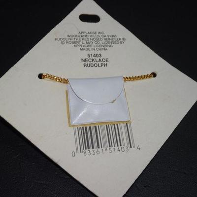 Vintage Rudolph the Red Nosed Reindeer Necklace, Children's Jewelry 