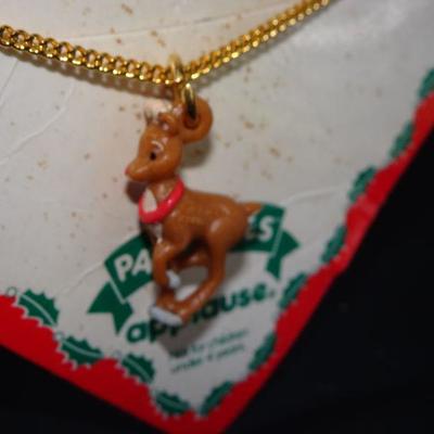 Vintage Rudolph the Red Nosed Reindeer Necklace, Children's Jewelry 