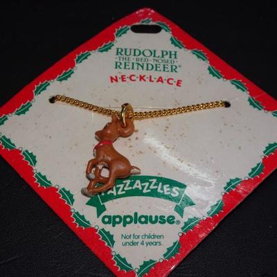 Vintage Rudolph the Red Nosed Reindeer Necklace, Children's Jewelry 