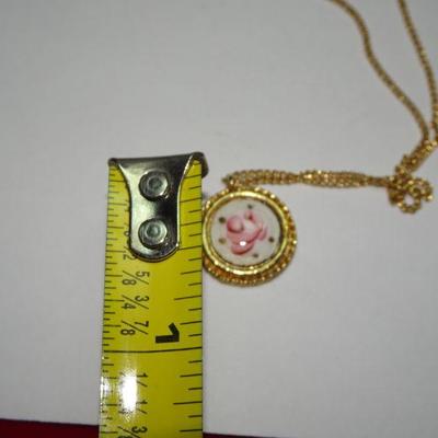 Sweet Porcelain Rose Pendant, Childs Necklace Pink Rose Pendant 