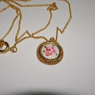 Sweet Porcelain Rose Pendant, Childs Necklace Pink Rose Pendant 