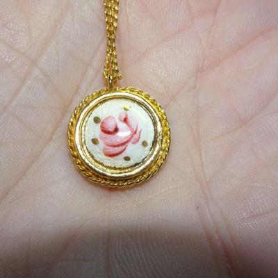 Sweet Porcelain Rose Pendant, Childs Necklace Pink Rose Pendant 