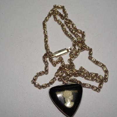 Small Triangle Victorian Style Cameo Pendant Necklace