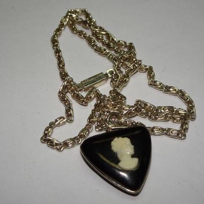Small Triangle Victorian Style Cameo Pendant Necklace