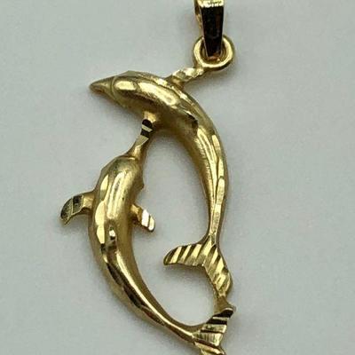 14k Yellow Gold Double Dolphin Pendant