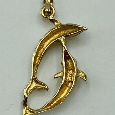 14k Yellow Gold Double Dolphin Pendant