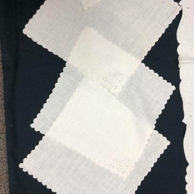 Vintage Tablecloth & Napkin Set White with Bright White Stitching