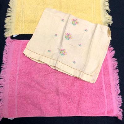 Pair of Fringed Hand Towels & Flower Embroidered Linen Napkin