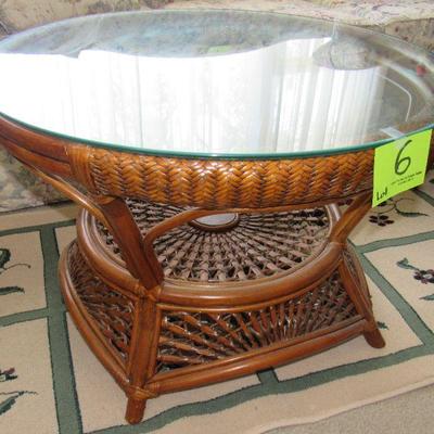 Lot 6 Vintage Bamboo Rattan Wicker Glass Top Table 98