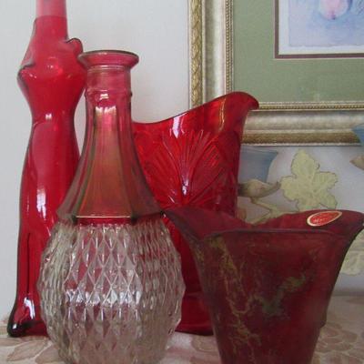 Lot 13- Beautiful Red Murano Glass 4 pieces -