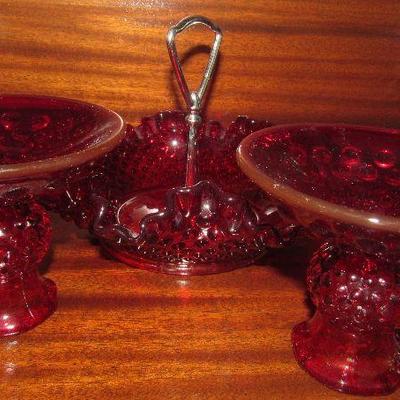Lot 16 - Sunset Red Carnival Glass three pieces 