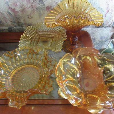 Lot 22- Beautiful Vintage Amber Glass 4 Pieces