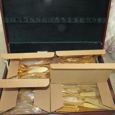 Lot 29- 68 Piece Gold Plated Flatware New In Box 