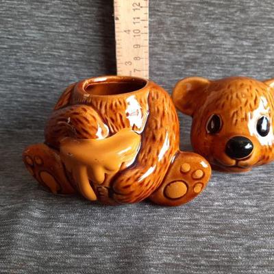 Vintage brown honey jar with lid