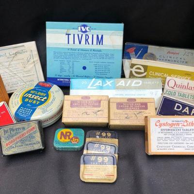 Lot #8: Mixed Vintage Lot Pharmaceutical and Household Boxes/ Tins