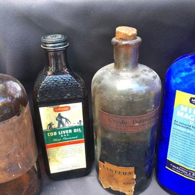 Lot #11: Lot of Mixed Vintage Large Glass Medicine Bottles